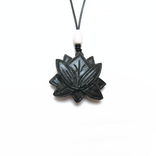 Lotus Flower Necklace | Yoga Meditation Crown Chakra Buddhism Symbol Necklace Jewellery | Hand Carved From Natural Stone