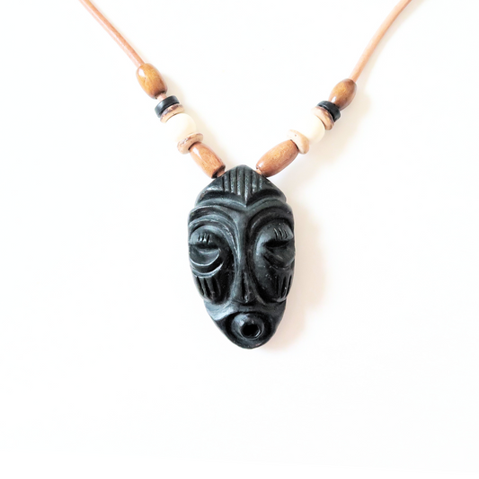 Mask Necklace | Face Mask Necklace | Hand Carved Natural Unisex Spritual Stone Jewelry | Protection And Good Luck Talisman